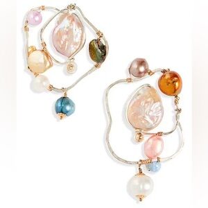 ISSHI PERLA Mismatched Rainbow Pearl Cyber Minimal Sculptural Clip On Earrings